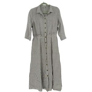 J.Jill 100% Linen Lagenlook Striped Button-Down Maxi Dress Size Small